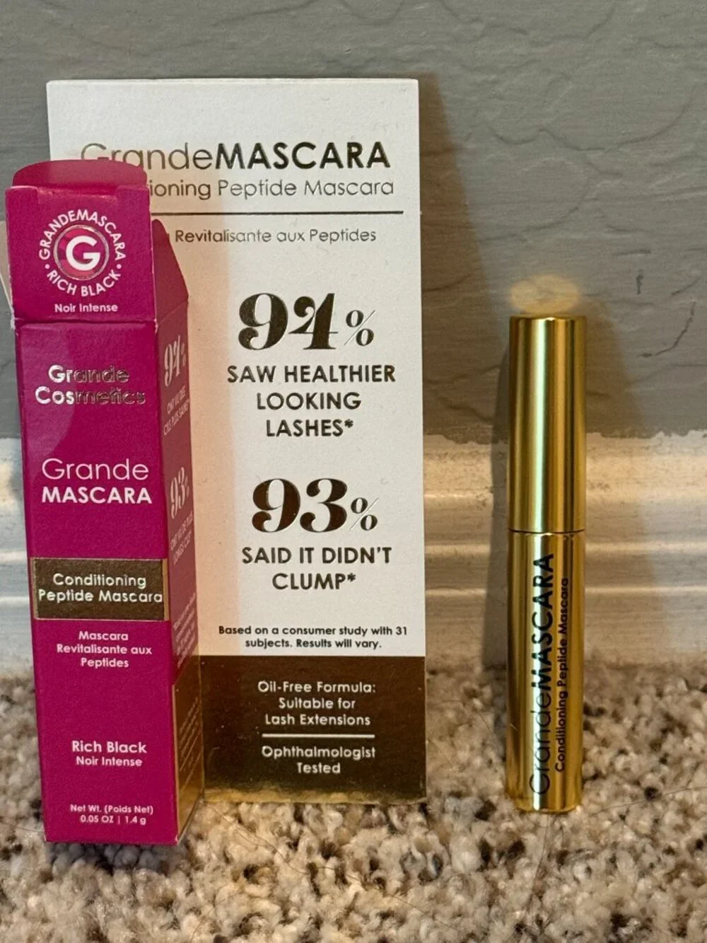 NIB Grande Cosmetics | Mini Conditioning Peptide Mascara | Noir Intense